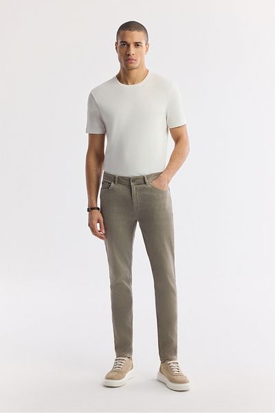Avva Men's Beige Berlin Slim Fit Stone Washed Cotton Elastane Jean Trousers A51Y3516