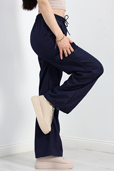 OXVİN Women's Oversize Parachute Fabric Cargo Pocket, Leg Clip, Baggy Trousers