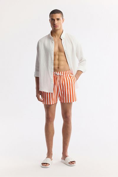 Avva Men's Coral Quick Dry Striped Printed Standard Size Custom Swimsuit with Carry Bag Sea Shorts A51Y382