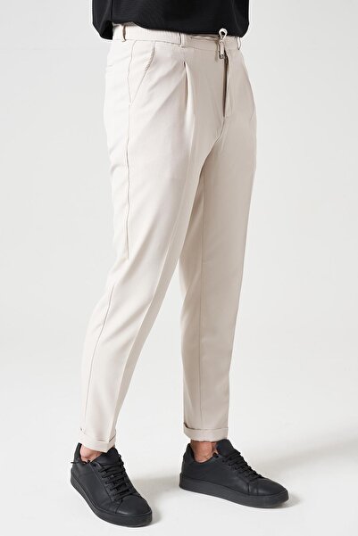 TENA Men's Stone Waist Half Elastic Single Pleat Double Leg Diamond Fabric Trousers