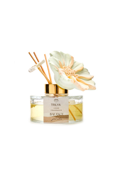 Trilya 150 ml Seramik Çiçek Taşlı Bambu Çubuklu Beyaz Sabun Oda Kokusu