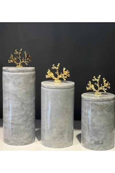 Onedekor طقم وعاء توابل ماربلاس ريال مكون من 3 قطع باللون الرمادي الذهبي