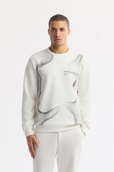 Avva Men's Ecru Crew Neck Printed Interlock Sweatshirt A51Y1221
