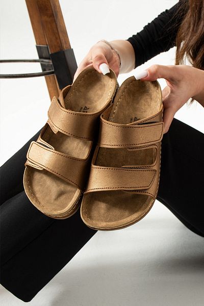 AlbiShoes Charlie Double Velcro Double Banded Μαλακή Άνετη Σόλα Ανατομική Καθημερινή Ταινία Γυναικείες Παντόφλες