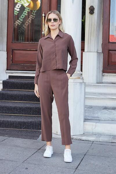 Jument Жіноча сорочка з довгими рукавами з легкої тканини без лікра - кава