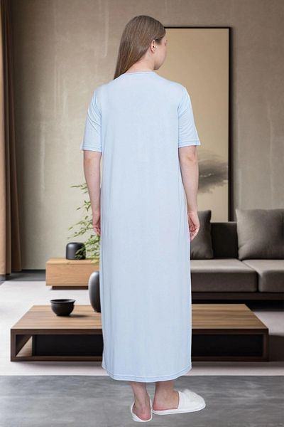 LOHOUSE Women's Blue Plus Size (Oversize) Short Sleeve Cotton Mother's Nightgown