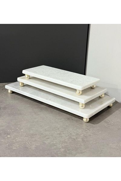 Onedekor Marblas Real Marble 3-Piece Presentation Set White Silver