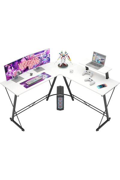 Woodies طاولة تلفاز مع رفوف زجاجية وأدراج مع إضاءة LED، لون أبيض، مقاس 35 × 4...