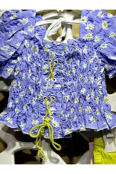 MİNYON BABY Cotton Tie Blouse Shorts Set