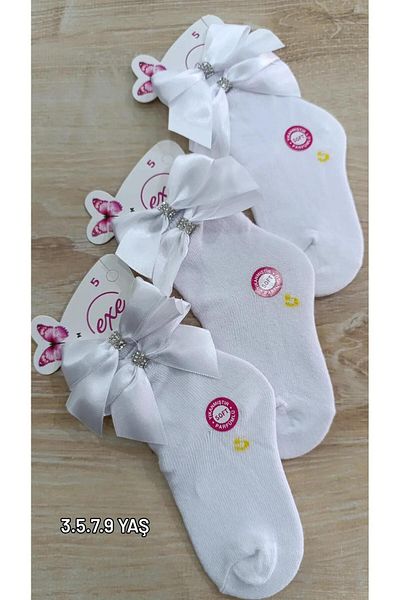 EXE HAPPY COLORS Children's Socks with Ribbon and Stone Accessories 3Pairs