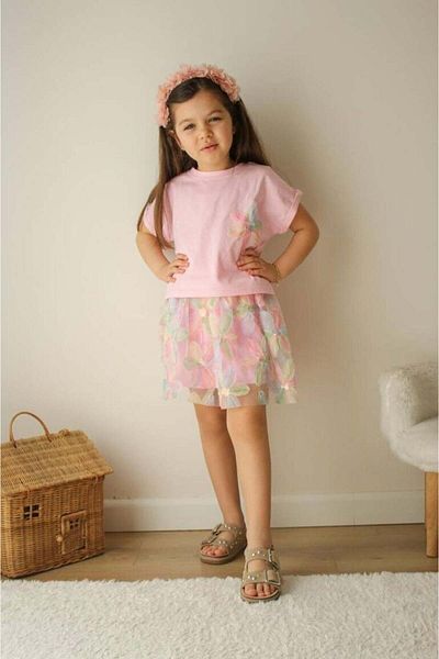 Canlook Zambak Model بدلة تنورة قصيرة الأكمام للفتيات