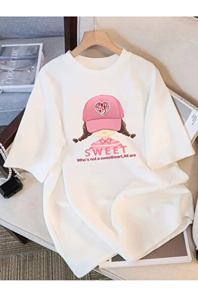 AEMİ Unisex šešir Sweet Štampano 100% pamuk Oversize kroj T-shirt