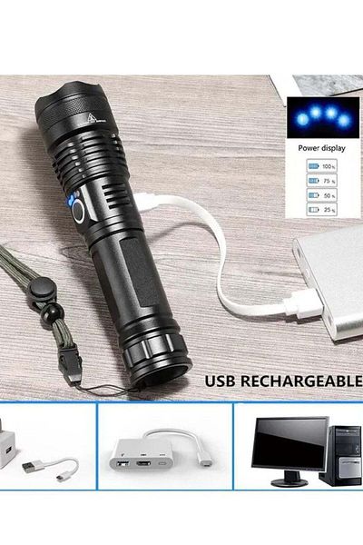 DLC Rechargeable LED Flashlight Zoomable Flashlight Ultra Bright Adjustable Waterproof Portable Torch