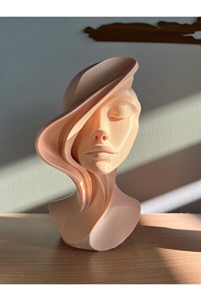 Root Made Soyut Kadın Yüzü Heykeli Ten Rengi 24cm Dekoratif Kadın Büst Ev Ofi...
