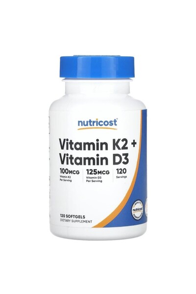 Nutricost فيتامين K2 + فيتامين D3 -100 ميكروجرام (k2) 125 ميكروجرام (D3) كبسو...