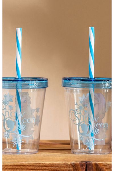 LC Waikiki Lcw Home Mixed Frozen Printed Glass with Straw Set of 2
