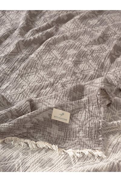 MYLASA HOME Muslin 4 Layer Aztec Patterned (Jacquard) Double Bedspread-Summer Pique 220X240Cm