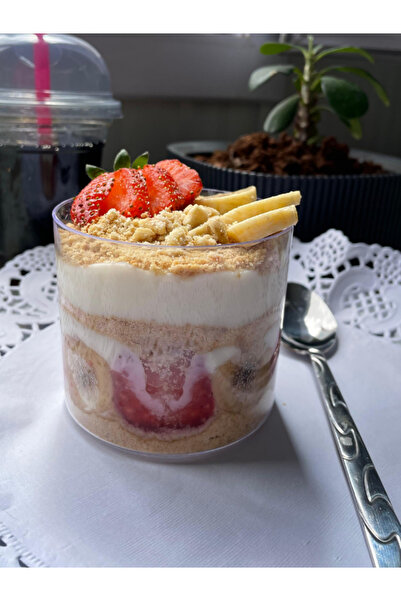 MEZ-PACK Plastik Tatlı Kasesi Sunum Kasesi Silindir Magnolya Kase Kapaklı 10 Adet Spoonful Kase