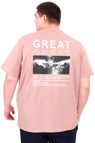 ModeXL Ανδρικό μπλουζάκι με λαιμόκοψη με λαιμόκοψη μεγάλου μεγέθους XL GREAT U25024 Ροζ