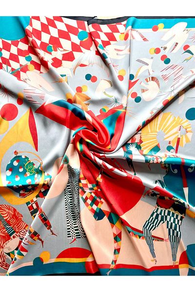 Bolder Eșarfă Albastru/Granat Floare Gramofon Foulard 100*100 cm