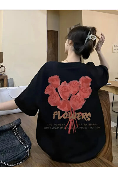 AEMİ Ženski ranac sa cvećem Štampano 100% pamuk Oversize kroj T-shirt