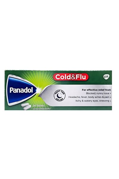 Panadol كبسولات البرد والإنفلونزا ٢٤ قرصًا (أخضر)