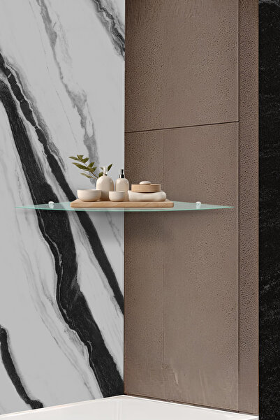 Decorita Cam Köşe Duvar Rafı | Saydam Cam |50cm x 50cm