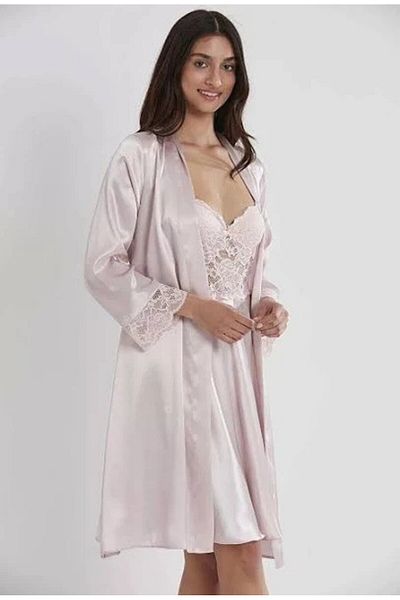 Pierre Cardin Women's Satin Nightgown Dressing Gown Set-13784
