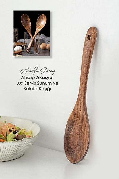Anadolu Saray Luxury Serving Acacia Wood Salad Spoon Spatula |   Acacia Wood Food Serving Spoon