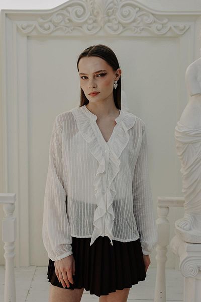 Le Savu Shilsee Women White Color Ruffle Detail Transparent Inner Bluzlu Shirt