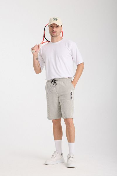 ZİYMO Men's Striped Combed Shorts T-Shirt Suit - Bottom Top Sweatpants Set