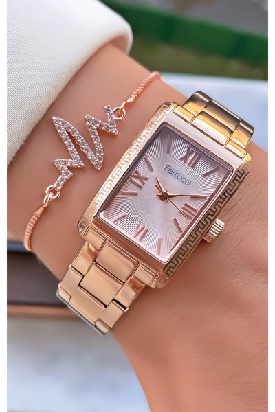 Ferrucci Marka Rose Gold Renk Çelik Kordon 2 Yıl Garantili Kadın Kol Saati - Bileklik