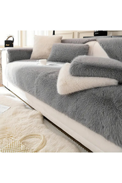 baladı home ev tekstil home collection grı kalın peluş koltuk örtüsü oturma alanı sadece ve yumuşak ürün ölçü 75 x 190 cm koltuk kılıf