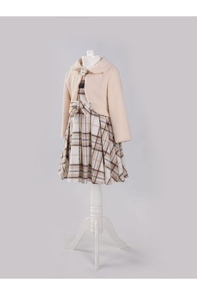 Cherrys Bebek Rochie pentru fetiță în carouri cu bolero de pluș