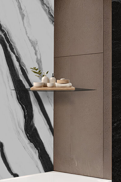 Decorita Cam Köşe Duvar Rafı | Füme Cam | 40cm x 40cm