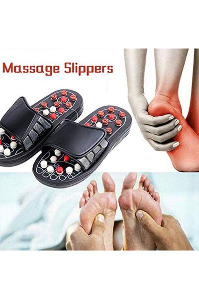 MACON Acupuncture Therapy Foot Massage Slippers – Black, Size 40/41 – Reflexology Pain Relief