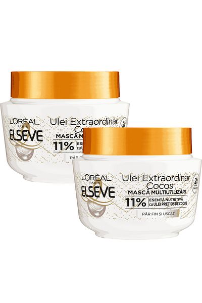 L'Oreal Paris L'Oréal Elseve Masca Extraordinară cu Ulei de Cocos pentru Păr, 300ml X2 buc
