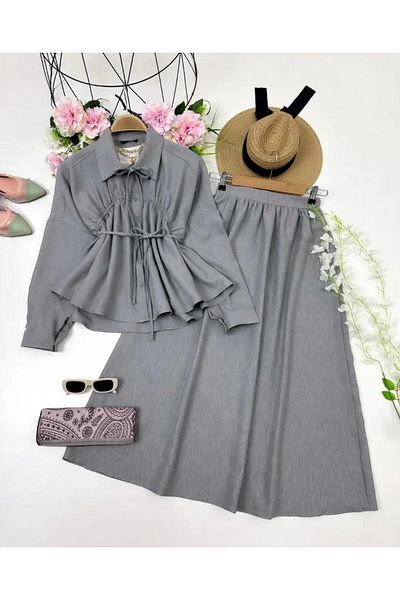 modasindoma Women's Front Gathered Skirt Suit
