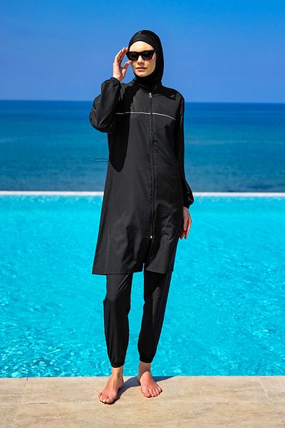 A Andalus Water Repellent Elastic Sleeve Full Covered Hijab Swimsuit A2501-1