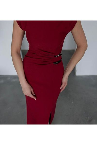 Lotus Bordo Slitless Pencil Dress