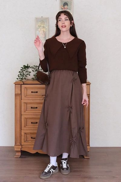 Ceylan Otantik Bitter Brown Bow Skirt