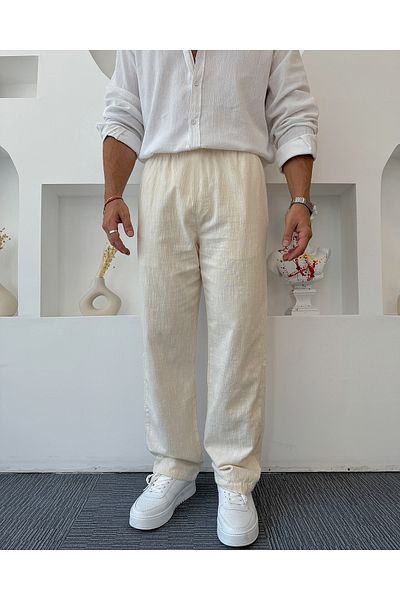 viperkombin Polo Neck Half Zipper T-Shirt and Linen Trousers Summer 2-Piece Combination