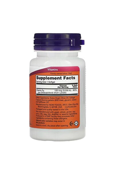 Now Foods Vitamin D-3 High Potency 5,000 Iu 120 Softgels. Usa Version.3631