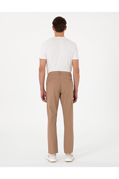 Pierre Cardin Kahverengi Slim Fit Keten Karışımlı Beli Lastikli Kanvas Pantolon 50308076-VR197