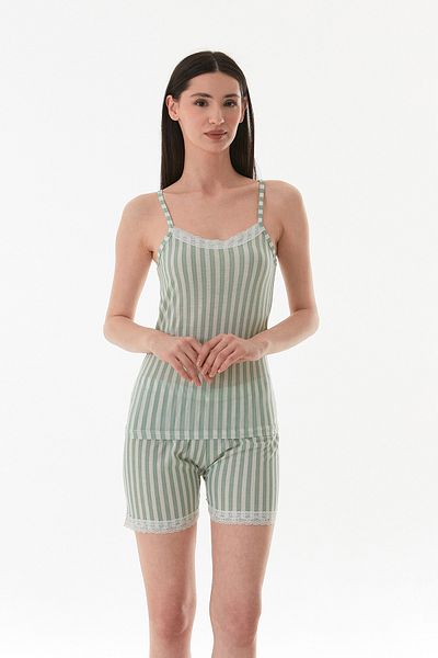 Fulla Moda Thick Striped Lace Shorts Pajama Set
