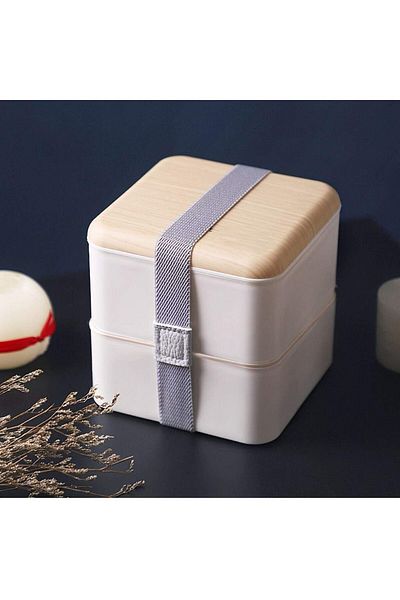 COOYA 1.4l Double-Layer Lunch Box, With Cutlery, Leak-Proof, Microwaveable, Suitable for School Trips