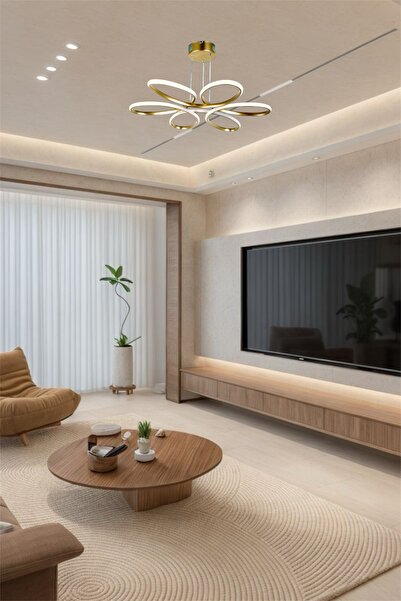 EYSHOP Modern Gold Papatya Model 3 Renk Kumandalı (beyaz&sarı&günışığı) LED Avize