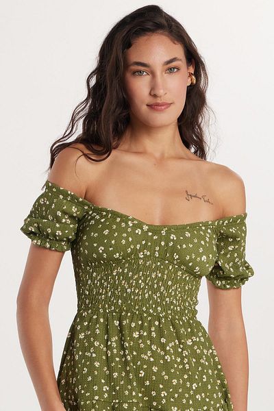 Tudors Γυναικείο φόρεμα Relax Fit Relaxed Cut Sleeve ελαστικό στράπλες εμπριμέ