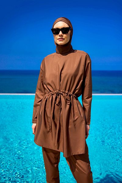 A Andalus Fully Covered Hijab Swimsuit with Hidden Zipper and Drawstring Detail A2503-3