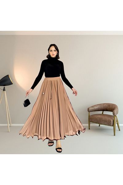 ALREMİYA Women's Pleated Flounce Chiffon Skirt